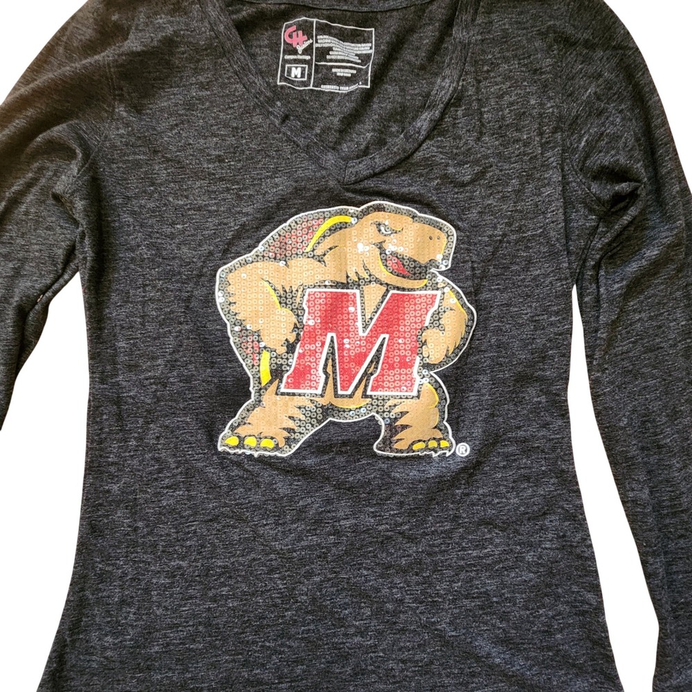 Campus Heritage Maryland Terrapins Sequin Mascot‎ Juniors Long Sleeve Tee S